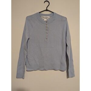 Max Studio Womens Size M 100% Extra Fine Merino Wool Henley Sweater Light Blue